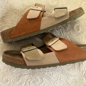 Birkenstock Two-Tone Sandals in Tan and Brown